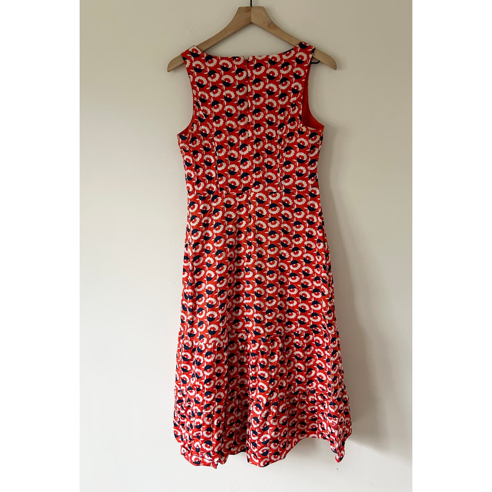 Boden Red and Navy Printed Midi Dress - Picture 3 of 7